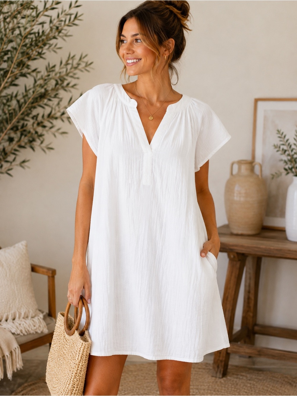 Universal Thread White Gauze Cotton Dress | Size Small | 100% Cotton | NWOT